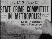 Daily Planet newspaper with the headline "State Crime Committee in Metropolis!"