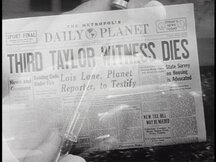 Daily Planet paper with the headline "Third Taylor witness dies"