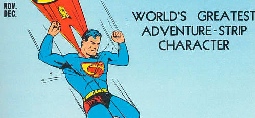 Cover of Superman #7 showing Superman descending with bullets bouncing off him, next to the text "World's Greatest Adventure-Strip Character"